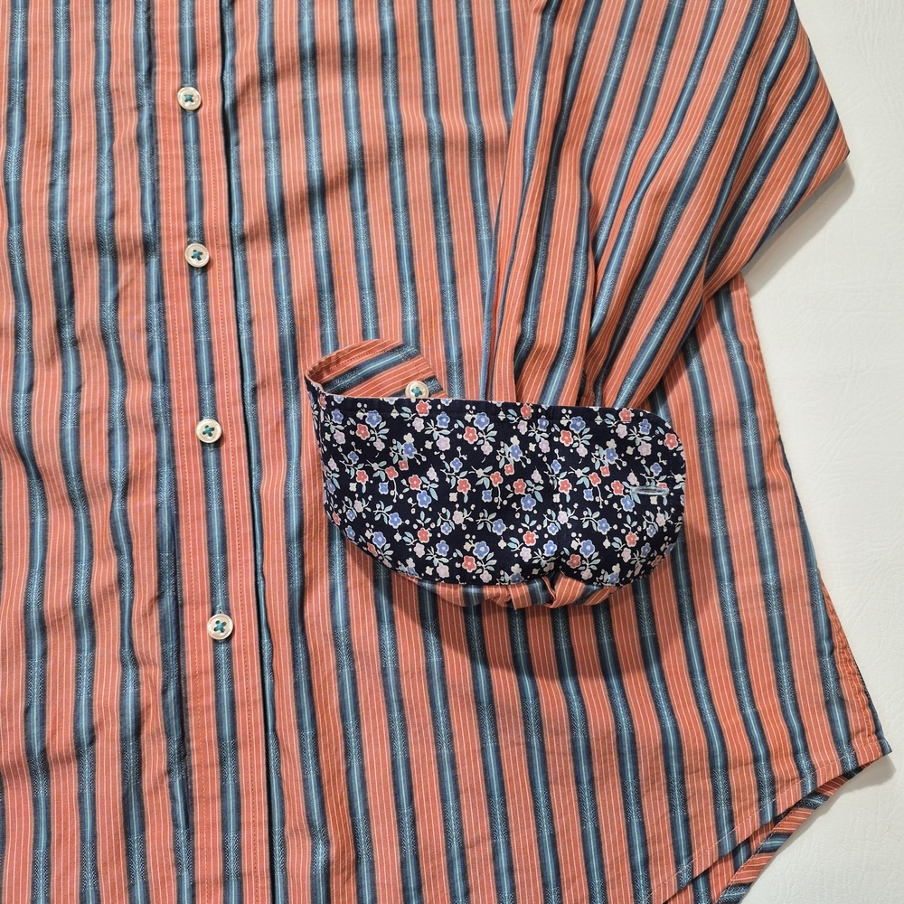 Robert Graham Shirt Orange Blue Floral Contrast Long Sleeve Buttoned Size L - Picture 4 of 10